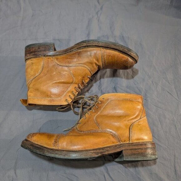 Jose Markham Brogue Tan Leather Cap Toe Ankle Boots Men Size 8 - Picture 9 of 10